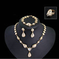 Elegant Wedding Jewelry Sets Gold Plated Bridal Party Crystal Water-drop Necklace Earrings Bracelet Ring 4pcs/set