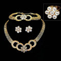 Fashion Flower Crystal Gold Plated Bridal Wedding Jewelry Sets Necklace Earrings Bracelet Ring 4pcs/set