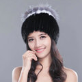 Gorgeous Winter Genuine Mink Fur Hat With Sliver Fox Fur Flower Top Women Knitted Beanies - Black