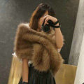 High Quality Fashion Faux Mink Fur Scarf Winter Warm Mink Fur Collar Women Fur Shawls - Natural Yellow
