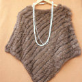 High Quality knitted Rabbit Fur Shawl Female Party Pullover Women's Triangle Rabbit Fur Poncho - Brown