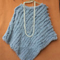 High Quality knitted Rabbit Fur Shawl Female Party Pullover Women's Triangle Rabbit Fur Poncho - Light blue