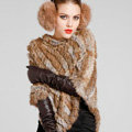 Hot sales Delicate knitted Rabbit Fur Shawl Autumn Winter Women's Triangle Fur Poncho - Natural Yellow