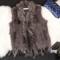 Hot sales High Quality Real Rabbit Fur Vest Raccoon Fur Collar Women Knitted Fur Gilet - Brown Red