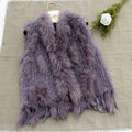 Hot sales High Quality Real Rabbit Fur Vest Raccoon Fur Collar Women Knitted Fur Gilet - Purple