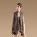 Hot sales Luxury Irregular Knitted Natural Rabbit Fur Vests Cape Women Fur Waistcoat - khaki