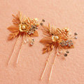 Luxurious Baroque Bridal Gold Crystal Beads Flower Wedding Women Updo Hair pin Accessories