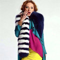 Luxury Fashion Black and White Stripe Double Color Block Women Unique Fox Fur Scarf Faux Fur Shawls Wraps