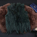 New Arrival Fashion Real Rabbit Fur Vest Raccoon Fur Collar Women Knitted Fur Waistcoat - Army green