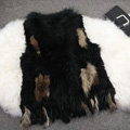 New Arrival Fashion Real Rabbit Fur Vest Raccoon Fur Collar Women Knitted Fur Waistcoat - Black Yellow