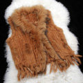 New Arrival Fashion Real Rabbit Fur Vest Raccoon Fur Collar Women Knitted Fur Waistcoat - Brown