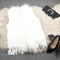 New Arrival Fashion Real Rabbit Fur Vest Raccoon Fur Collar Women Knitted Fur Waistcoat - Pure White