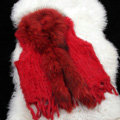 New Arrival Fashion Real Rabbit Fur Vest Raccoon Fur Collar Women Knitted Fur Waistcoat - Red