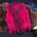 New Arrival Fashion Real Rabbit Fur Vest Raccoon Fur Collar Women Knitted Fur Waistcoat - Rose