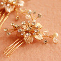 New European Bridal Gold Crystal Beads Flower Wedding Headband Women Hair pin Accessories