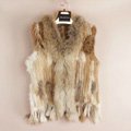 New High Quality Real Rabbit Fur Vest Raccoon Fur Collar Women Knitted Fur Gilet - Brown Yellow