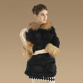 New Nature Genuine Rabbit Fur Coat With Raccoon Fur Hooded Outwear Warm Fur Jacket - Black
