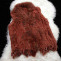 New Personality Real Rabbit Fur Vests Raccoon Fur Collar Women Knitted Fur Waistcoat - Rusty Red