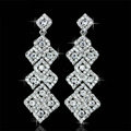 New Silver Long Bridal Earrings Elegant Geometry Austrian Crystal Earrings for Women Wedding Jewelry
