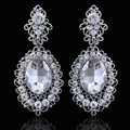 New Vintage Big Stone Crystal Flower Silver Plated Bridal Wedding Drop Earrings For Women