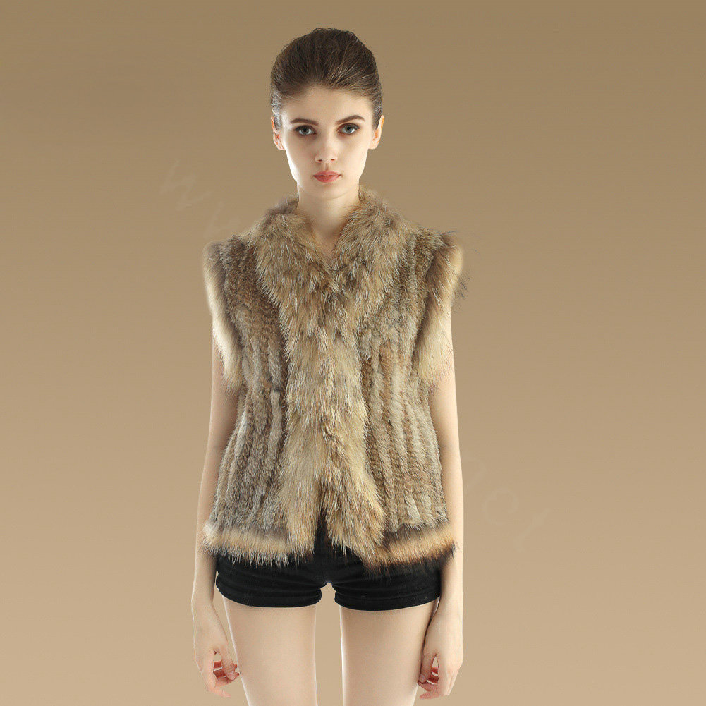 Buy Wholesale Elegant Genuine Knitted Rabbit Fur Waistcoat With Raccoon ...