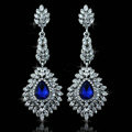 Noble Design Top Quality Teardrop Blue Crystal White Gold Plated Long Drop Earrings jewelry for Women