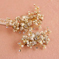 Retro Bridal Crystal Pearl Champagne Alloy Flower Wedding Women Hair Barrettes Clip Accessories