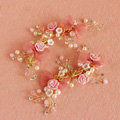 Retro Frosted Gold Plated Crystal Pearl Pink Flower Wedding Bridal Hair Barrettes Clip Accessories