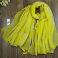 Chiffon Scarf Shawls Winter Women Print Floral Solid Scarves 180*95CM - Yellow