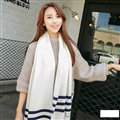 Classic Unisex Scarf Striped Cashmere Warm Winter Solid Scarves Wraps 200*35CM - White