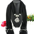 Cool Women Scarf Shawls Winter Warm Polyester Solid Scarves 180*40CM - Black