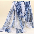 Cute Print Women Scarf Flower Bamboo Fiber Warm Scarves Wraps 180*90CM - Blue