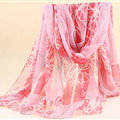 Cute Print Women Scarf Flower Bamboo Fiber Warm Scarves Wraps 180*90CM - Pink