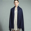 Fashion Tassels Women Scarf Shawl Winter Warm Cashmere Solid Panties 200*60CM - Dark Blue