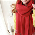 Fashion Tassels Women Scarf Shawl Winter Warm Wool Solid Panties 206*60CM - Red