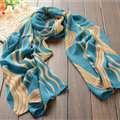 Striped Women Scarf Shawls Winter Warm Polyester Scarves 180*70CM - Blue