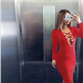 Autumn Dresses Long Sleeved Sexy Female Band Nightclub A-Line Cotton - Red