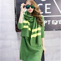 Cute Dresses Winter Female Warm O-Neck Polyester Scarf Knee Length Long Sleeve - Green