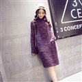 Dresses Winter Turtleneck Knee-Length Solid Street Fashion Pocket Color Female - Purple