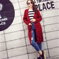 Fashion Sweater Flat Knitted Cardigan Coat Long Thick Warm Solid V-Neck - Red