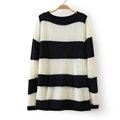 Fashion Sweater Hand Knitted Stripe Burst Loose Lady O-Neck - Black