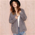 Fashion Sweater Pocket Cardigan Open Stitch Flat Knitted Female - Grey