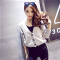 Female Sweater Flat Knitted Solid Button Cardigan Sleeves Short Thin - Grey