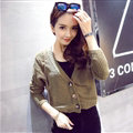 Female Sweater Flat Knitted Solid Button Cardigan Sleeves Short Thin - Khaki