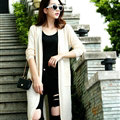 Female Sweater Long Paragraph Cardigan Loose Coat Pockets Flat Knitted - Beige