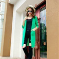 Female Sweater Long Paragraph Cardigan Loose Coat Pockets Flat Knitted - Green