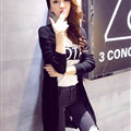 Female Sweater Solid Cardigans Long Sleeved Cardigan Open Stitch - Black