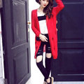Female Sweater Solid Cardigans Long Sleeved Cardigan Open Stitch - Red