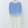 Gradient Sweater Women Cotton Hitz Dovetail Loose Thin Knit Shirt - Light Blue