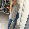 Long Sleeved Women Sweater Cardigans Solid Casual Flat Knitted - Grey